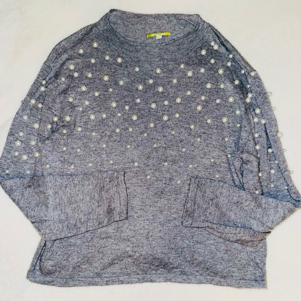 Gianni Bini Gray Pearl Pullover Sweater Size Large Long Sleeve